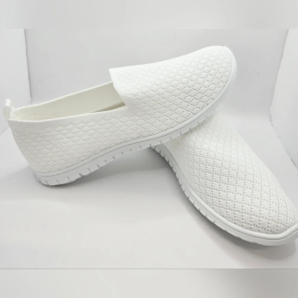 White Flats Walking, Comfortable Breathable Slip on Casual Mesh Shoes Size 6